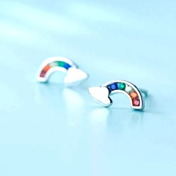 Rainbow Gemstones Silver S925 Cloud Stud Earrings - Picture 5 of 6